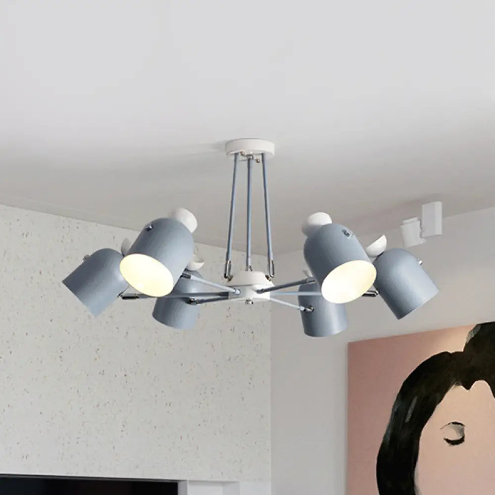 Rotatable Metal Cup Chandelier - 6 Light Macaron Style Hanging For Childs Bedroom Grey