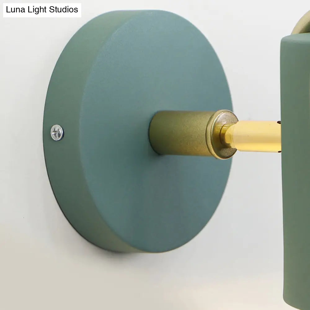 Rotatable Metal Cylinder Wall Light - Modern Macaron Loft Sconce For Bedroom Mirror