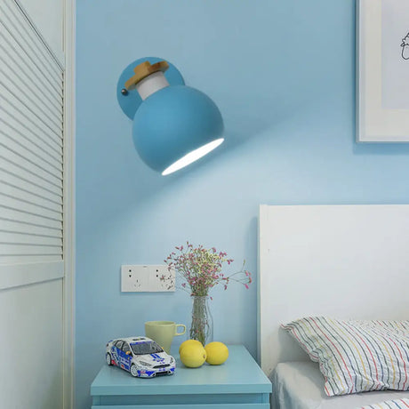 Rotatable Metal Globe Wall Light - Nordic Style Sconce For Child Bedroom Or Corridor Blue