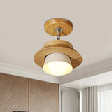 Rotatable Minimalist Wood Cap Ceiling Lamp With White Shade - Semi Flush Mount