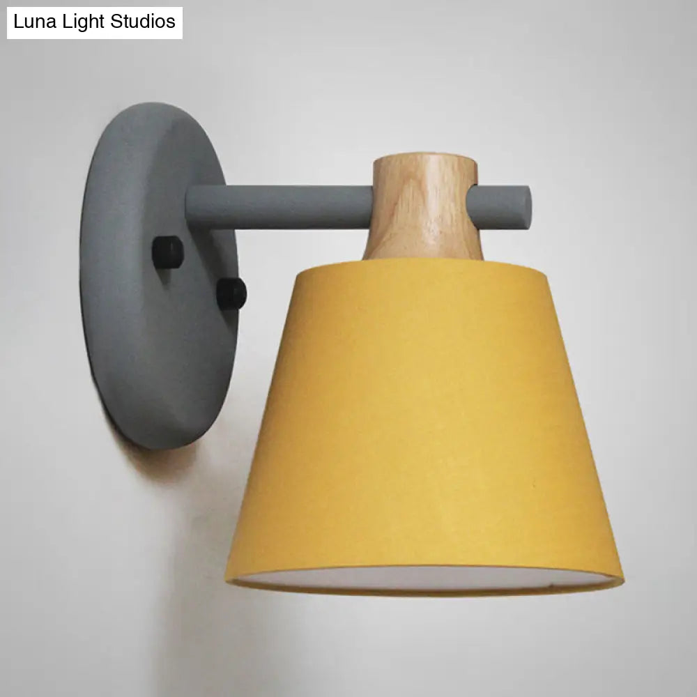 Rotatable Nordic Bucket Wall Lamp - 1 Light Fabric Lighting For Childs Bedroom Or Stairwell