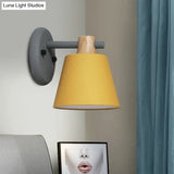 Rotatable Nordic Bucket Wall Lamp - 1 Light Fabric Lighting For Childs Bedroom Or Stairwell