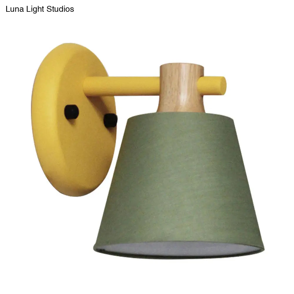 Rotatable Nordic Bucket Wall Lamp - 1 Light Fabric Lighting For Childs Bedroom Or Stairwell