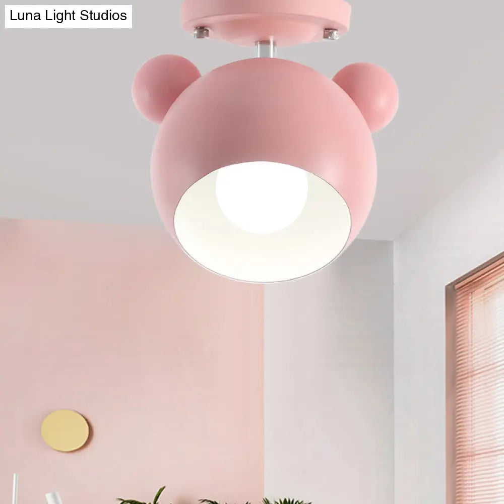 Rotating Bear Head Ceiling Lamp - Stylish Macaron Loft Metal Light For Balconies