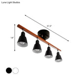 Rotating Horn Flush Ceiling Light Nordic White/Black Iron Semi Mount With Wood Beam Arm - Set Of 4