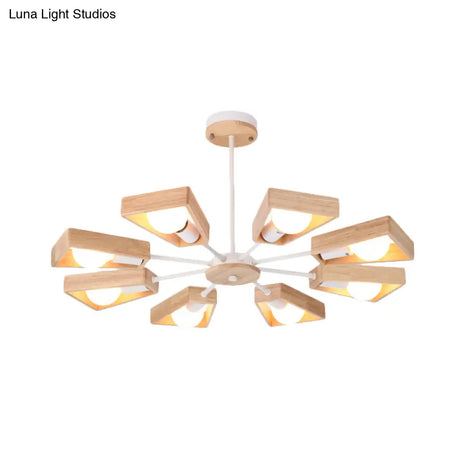 Rotating Trapezoid Wood Chandelier With Multiple Pendants - Modern Dining Room Lighting