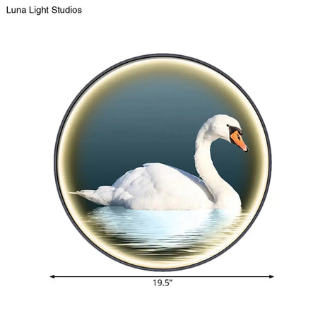 Round Asian Swan Led Wall Sconce In White For Bedroom Left/Right Placement