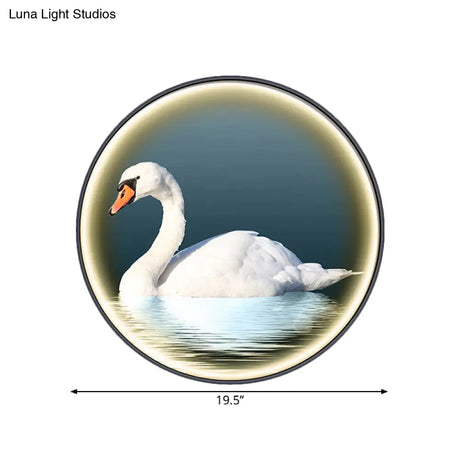 Round Asian Swan Led Wall Sconce In White For Bedroom Left/Right Placement