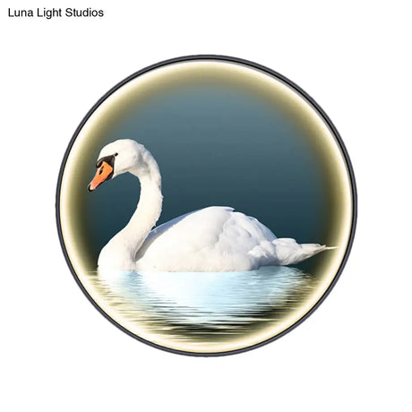 Round Asian Swan Led Wall Sconce In White For Bedroom Left/Right Placement