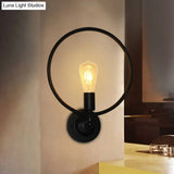 Round Backplate Metal Wall Sconce With Ring Decoration - Loft 1-Light Black Dining Room Light