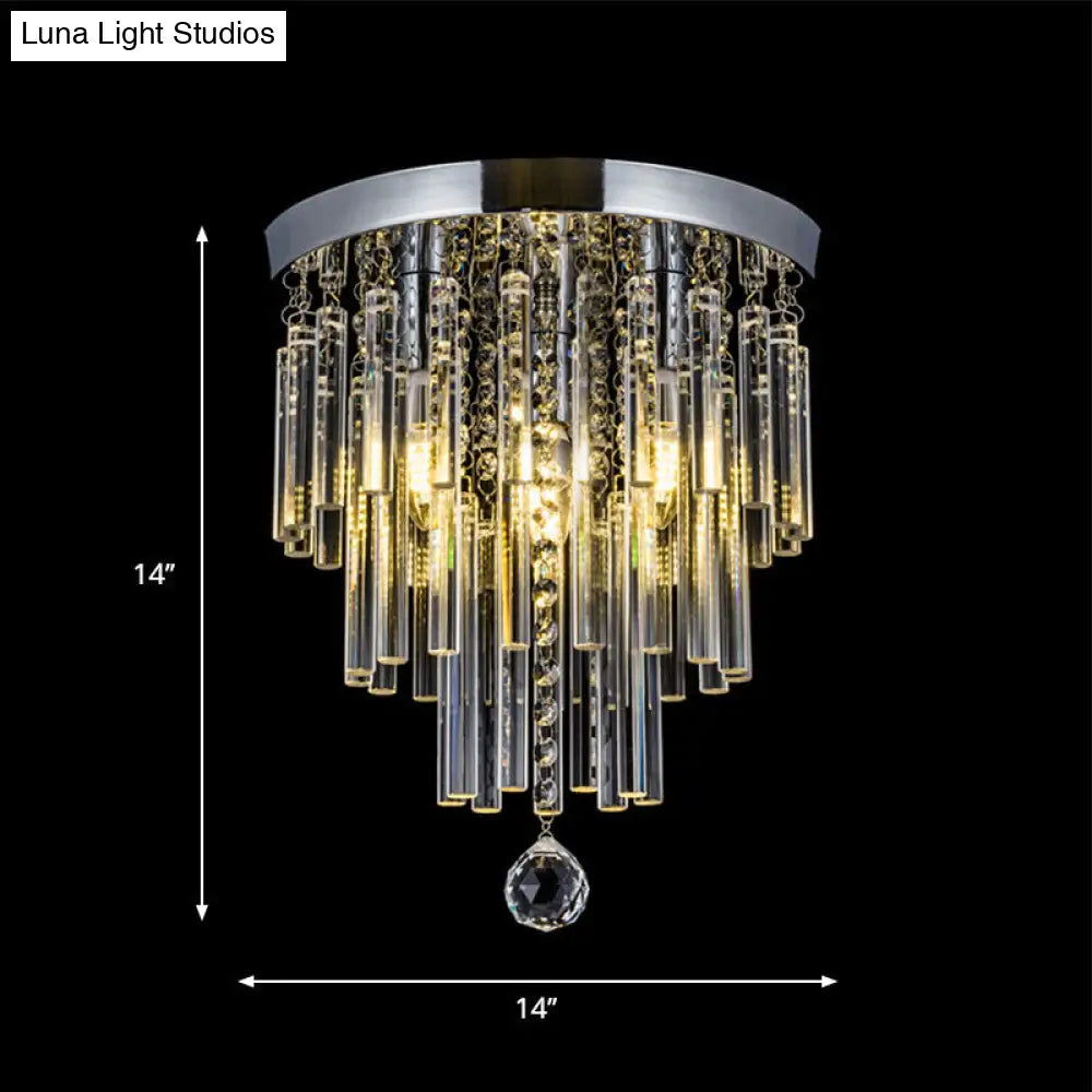 Round Chrome Crystal Bar Flush Mount Ceiling Light - Bare Bulb Flushmount