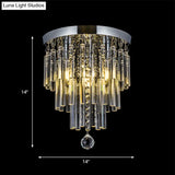 Round Chrome Crystal Bar Flush Mount Ceiling Light - Bare Bulb Flushmount