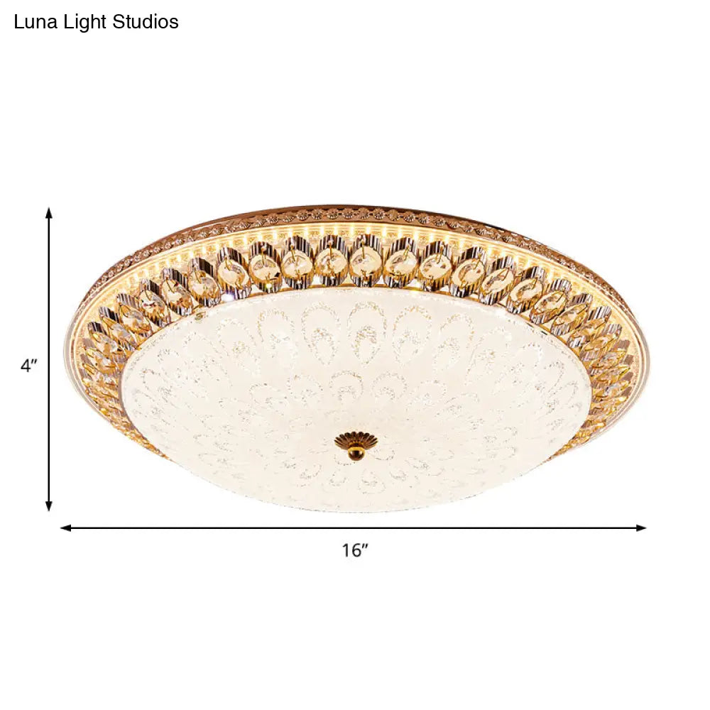 Round Crystal Flush Mount Lamp With Peacock Design - Warm/White Light