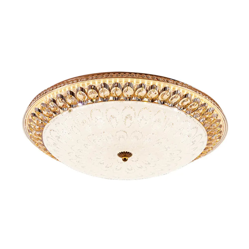 Round Crystal Flush Mount Lamp With Peacock Design - Warm/White Light