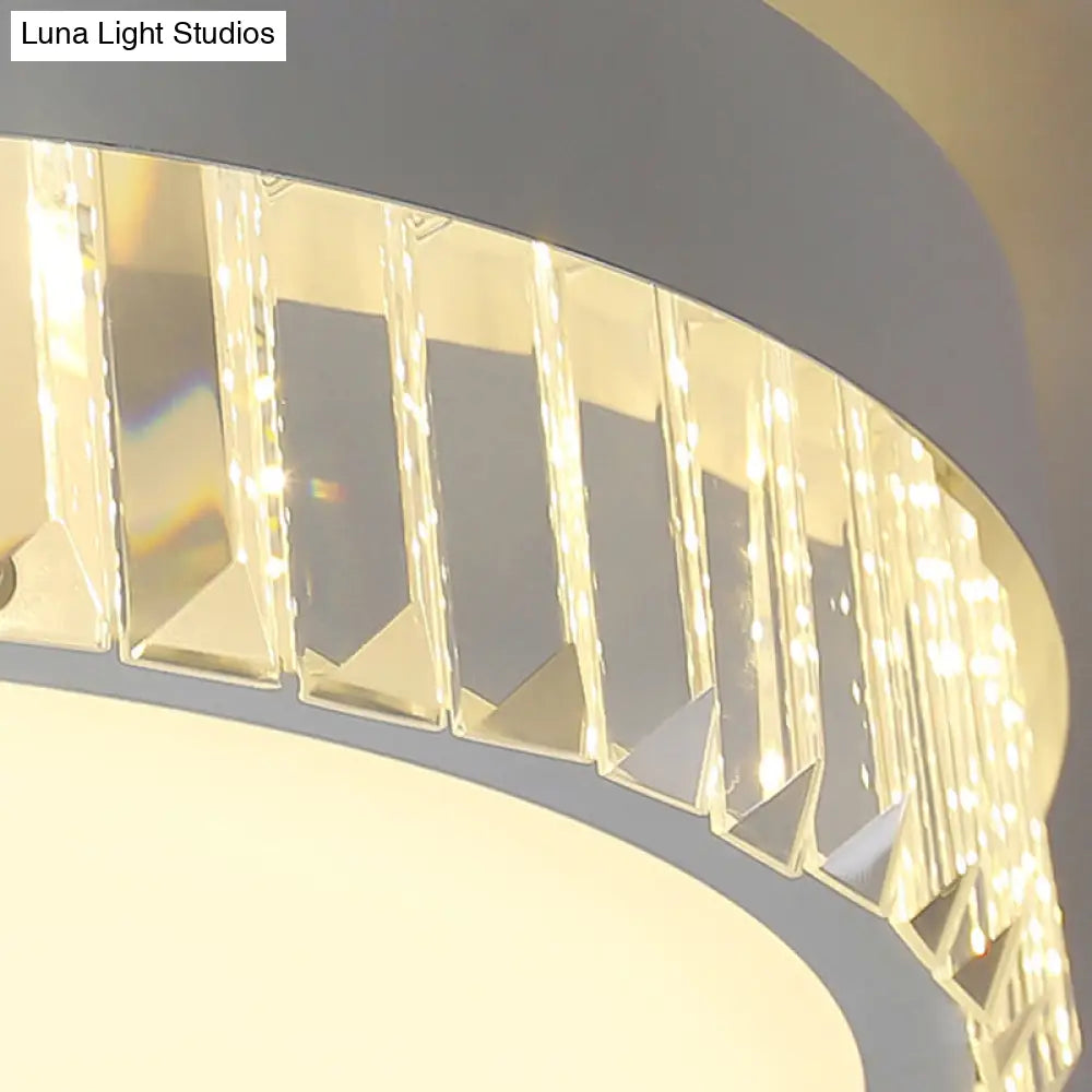 Round Crystal Led Flush Mount Ceiling Light For Bedroom - 16.5’/20.5’ White With Adjustable