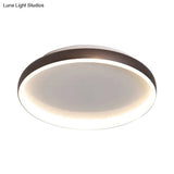 Round Flush Mount Ceiling Light - Black/White/Brown With Simplicity Led Metal Design & White/Warm