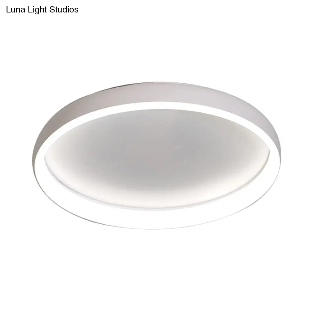 Round Flush Mount Ceiling Light - Black/White/Brown With Simplicity Led Metal Design & White/Warm