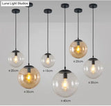 Round Industrial Style Glass Hanging Ceiling Light For Restaurants - 1 Fixture