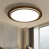 Round Led Wood Bedroom Ceiling Light In Brown