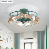 Round Semi - Flush Ceiling Light Macaroon 3 - Bulb Grey/White/Green - Wooden Horse Design