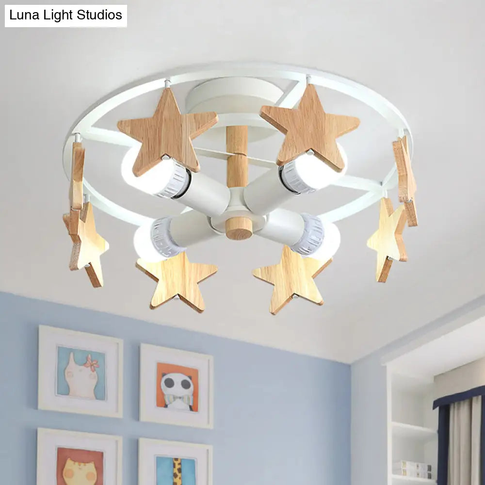 Round Semi - Flush Ceiling Light Macaroon 3 - Bulb Grey/White/Green - Wooden Horse Design