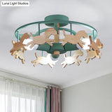 Round Semi - Flush Ceiling Light Macaroon 3 - Bulb Grey/White/Green - Wooden Horse Design
