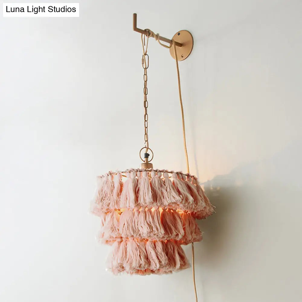 Round Tassel Wall Mount Pendant Light With Retro Style For Single Bedroom