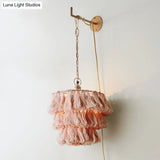 Round Tassel Wall Mount Pendant Light With Retro Style For Single Bedroom