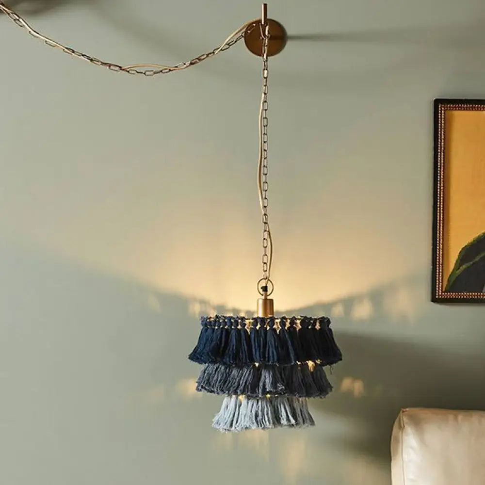 Round Tassel Wall Mount Pendant Light With Retro Style For Single Bedroom Gold / Blue