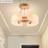Round Wooden Flush Mount Ceiling Light With 4/6 Lights In Warm/White Modern Style