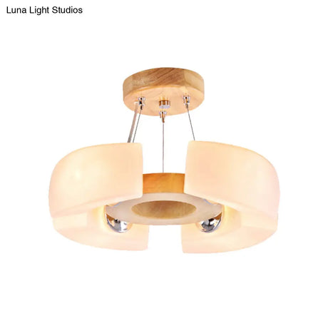 Round Wooden Flush Mount Ceiling Light With 4/6 Lights In Warm/White Modern Style
