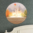 Rounded Elk & Mountain Mural Lamp - Minimalist Led Wall Fixture With Wood Accents