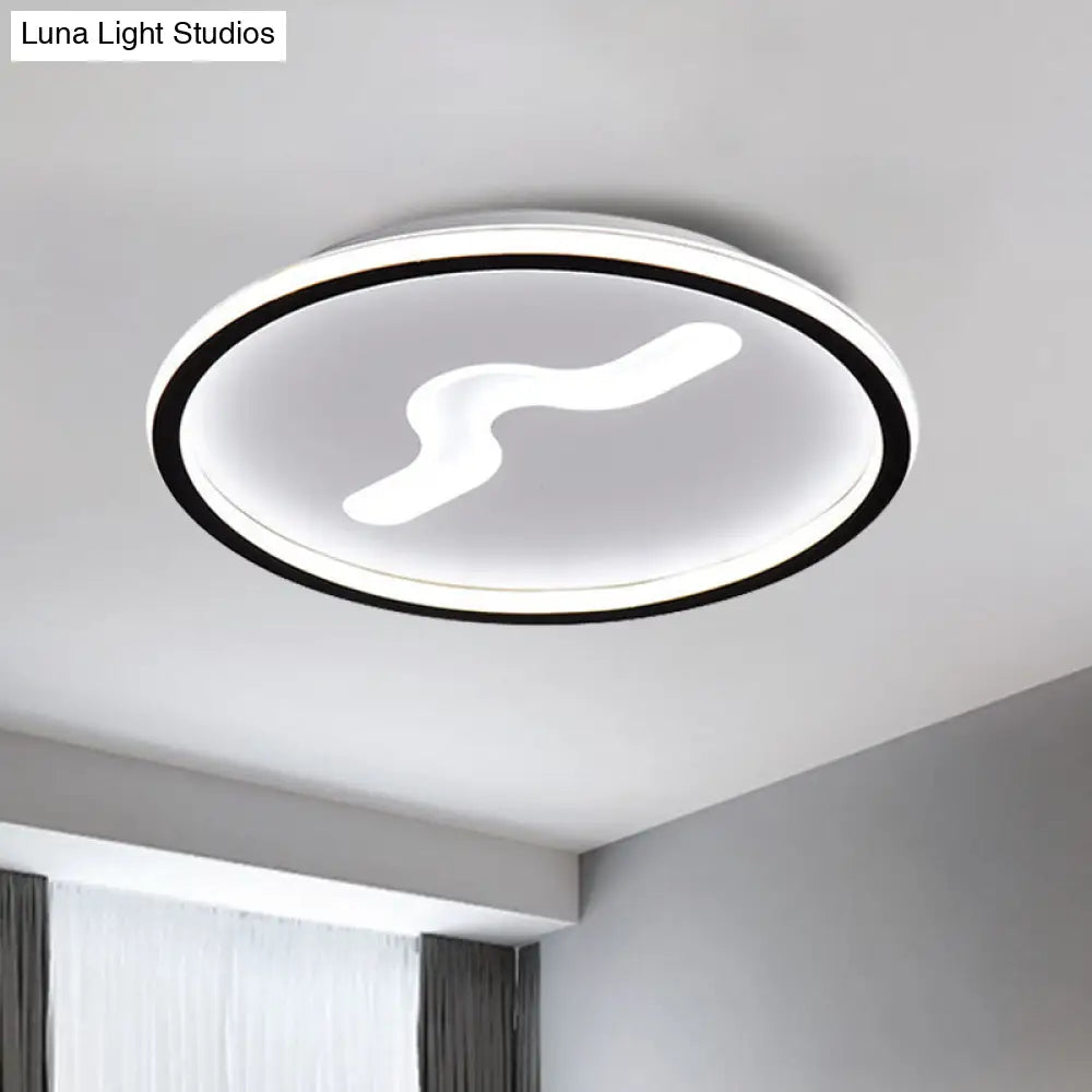 Rounded Flush Mount Led Bedroom Ceiling Light In Black/Gold With Warm/White