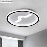 Rounded Flush Mount Led Bedroom Ceiling Light In Black/Gold With Warm/White