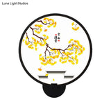 Rounded Natural Scenery Mural Acrylic Led Wall Mounted Light In Black - Asia Style
