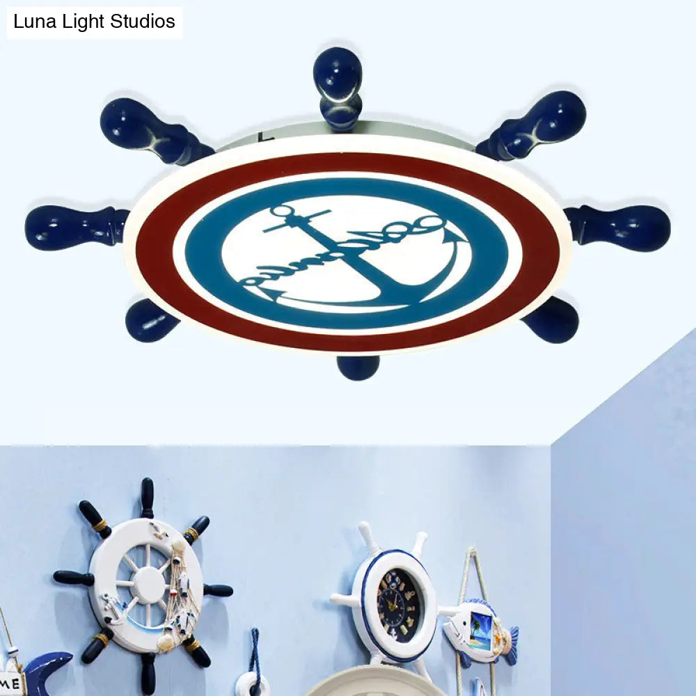 Rudder Boys Bedroom Flush Light Iron Led Flushmount In Blue Choice Of Warm Or White -