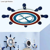 Rudder Boys Bedroom Flush Light Iron Led Flushmount In Blue Choice Of Warm Or White -