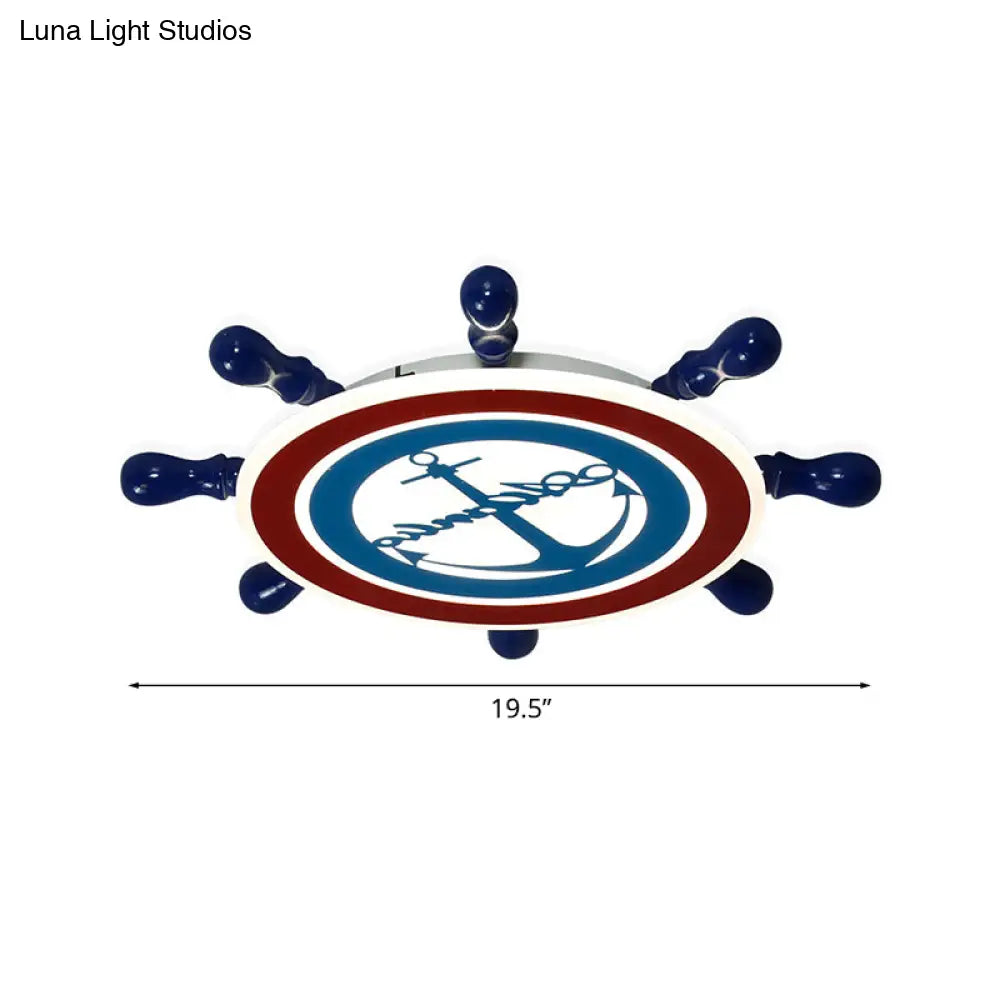 Rudder Boys Bedroom Flush Light Iron Led Flushmount In Blue Choice Of Warm Or White -