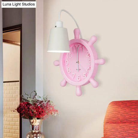 Rudder Design Wall Lamp With 1 Metal Light In Pink/Blue Finish - Perfect For Kids Bedside!
