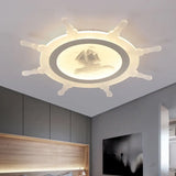 Rudder Kid’s White Ceiling Mount Light: Nautical Style Led Lamp /