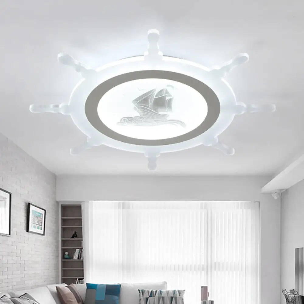Rudder Kids White Ceiling Mount Light: Nautical Style Led Lamp