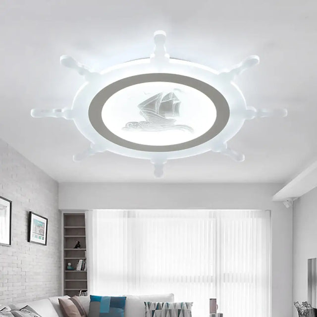 Rudder Kids White Ceiling Mount Light: Nautical Style Led Lamp