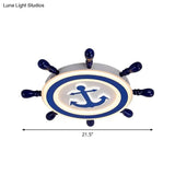 Rudder Metallic Ceiling Lamp - 21.5’/25.5’ Wide Led Blue Flush Mount Children Style Light Fixture