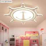 Rudder Shaped Led Flush Ceiling Light For Kindergarten - Simple & Stylish White Acrylic Mount