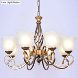 Ruffle Glass Floral Shade Chandelier For Classic Living Room Décor - Pendant Light With Scroll Arm