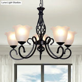 Ruffle Glass Floral Shade Chandelier For Classic Living Room Décor - Pendant Light With Scroll Arm