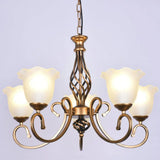 Ruffle Glass Floral Shade Chandelier For Classic Living Room Décor - Pendant Light With Scroll Arm 5
