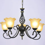 Ruffle Glass Floral Shade Chandelier For Classic Living Room Décor - Pendant Light With Scroll Arm 5