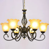 Ruffle Glass Floral Shade Chandelier For Classic Living Room Décor - Pendant Light With Scroll Arm 6