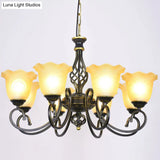 Ruffle Glass Floral Shade Chandelier For Classic Living Room Décor - Pendant Light With Scroll Arm